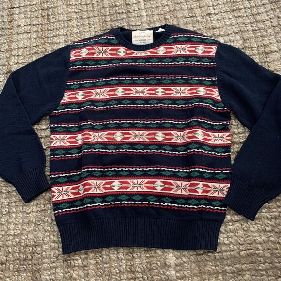 Weatherproof Vintage Sweater Mens L Blue Red Green Fair Isle Crew Neck Pullover - Picture 7 of 7